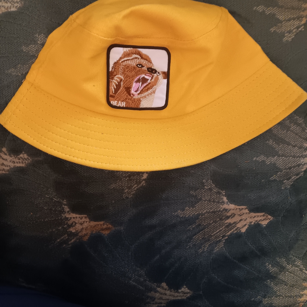 Yellow Bucket Hat with Bear Patch